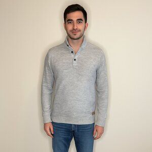 Wayne Gretzky Collection Long Sleeve Partial Button-Up Light Gray Knit Sweater